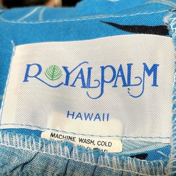 80s Vintage Royal Palm Blue and Purple Bird of Paradise Hawaiian Floral Dress S - Picture 5 of 5